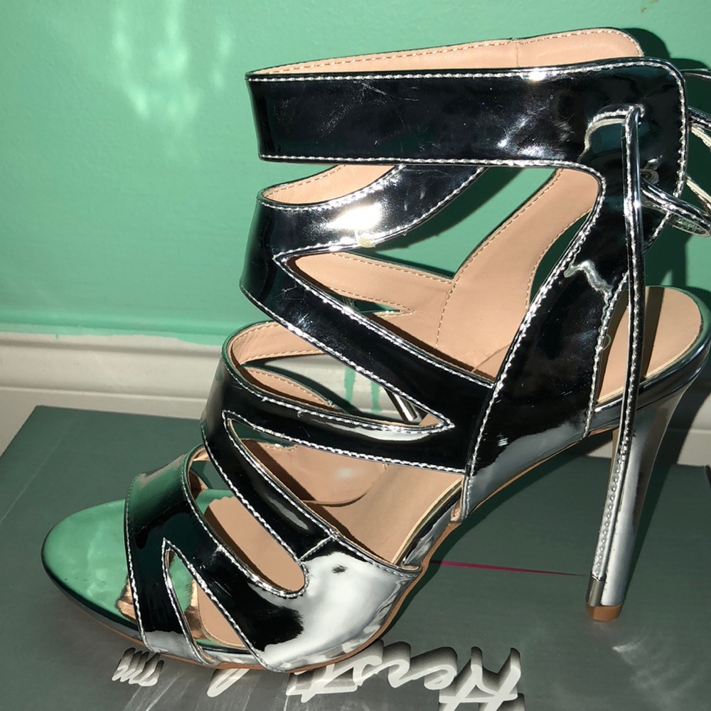 Silver metallic high heel sandals